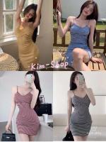 ?Kim-shop*?พร้อมส่ง เดรสสายเดี่ยว มินิเดรสไหมพรม ผ้านิ่มดีมาก งานหรูเซ็กซี่มากจ้ะQ608*