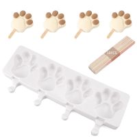 4/8 Cell  Ice Cream Silicone Mold With Sticks Magnum Cake Mold Cat Paw Heart Ice Cube Shape Maker Diy Icecream Popsicle Molds