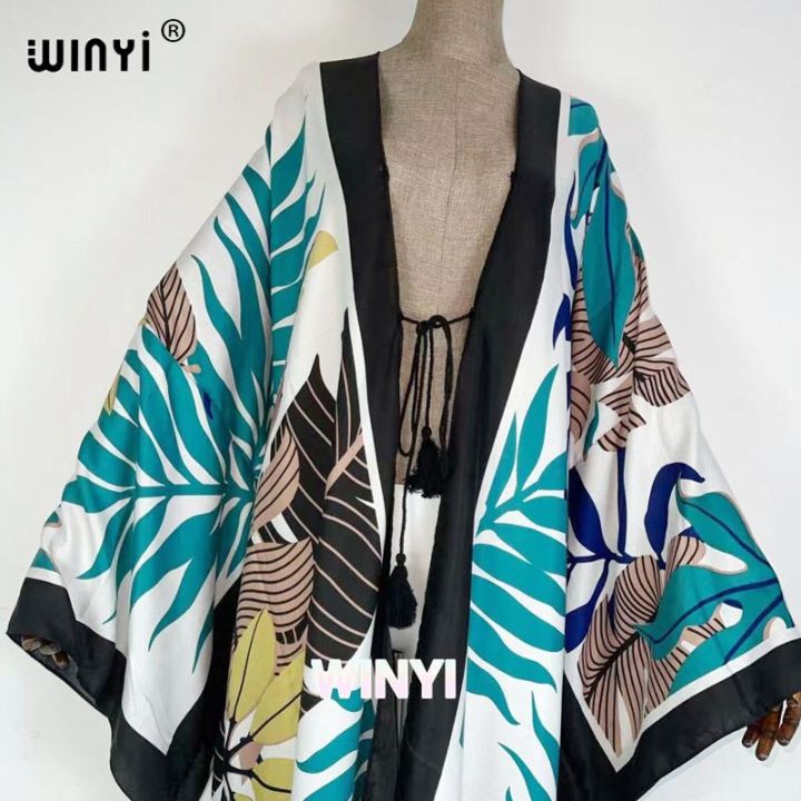 2021-winyi-ชุดเดรสเสื้อคลุมรัดเอวชายหาดสำหรับผู้หญิงยาวเปิดด้านหน้า-ชุดเดรสยาวพิมพ์ลายโบฮีเมียนเปิดด้านหน้าสีชมพูสำหรับผู้หญิง
