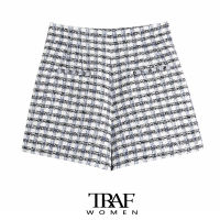 TRAF Women Chic Fashion Tweed Bermuda Shorts Vintage High Waist Side Zipper Female Short Pants Mujer