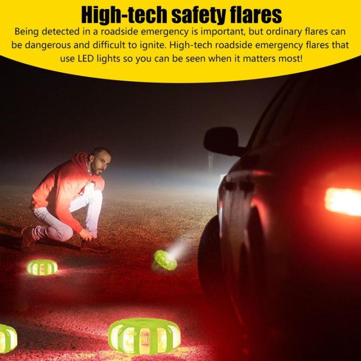 6แพ็ค-led-road-flares-flameless-disc-ไฟฉุกเฉินริมถนน9โหมดไฟ-strobe-led-road-flares-แผนที่-flares-สำหรับยานพาหนะ-xinanhome