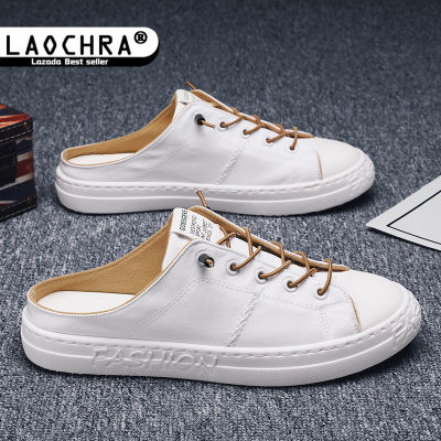 LAOCHRA รองเท้าโลฟเฟอร์แบบสวมสำหรับผู้ชาย,รองเท้าสลิปออนสไตล์เกาหลีรองเท้าครึ่งข้อสำหรับใส่ในฤดูร้อนรองเท้าผ้าใบผู้ชายแฟชั่น