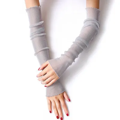ฤดูร้อนแฟชั่นเลดี้ตาข่ายป้องกันแสงแดดแขนถุงมือผู้หญิงบางยาว Fingerless แขนอุ่นครีมกันแดดยูวีระบายอากาศถุงมือ