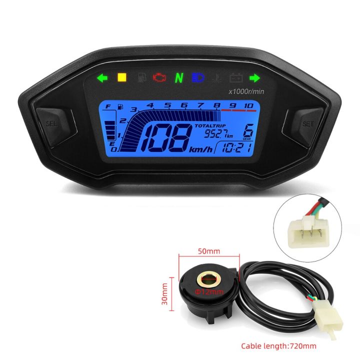 2023เครื่องวัดความเร็วมอเตอร์ไซด์ใหม่10000rpm-lcd-digital-moto-dashboard-7สีปรับได้พร้อมเครื่องวัดระยะทางสำหรับ1-2-4สูบ