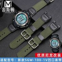 ★New★ Suitable for Casios new 3157SGW-100-1V 3166SGW-200 sports mountaineering nylon strap army green