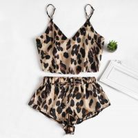 〖Gesh department store〗MIARHB Leopard Sleepwear on for Women Sexy Sleepwear Satin Lingerie Lace Nightwear Tops Shorts Set Female Underwear Lingeire