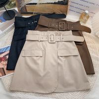 [COD] leather womens 2022 autumn new Korean version all-match slimming anti-light high waist A-line