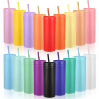 16Oz Acrylic Skinny Tumbler Double Wall Pastel Colored Water Bottle Juice Yoga Cup With Lid Reusable Cup For Cold Hot Drink