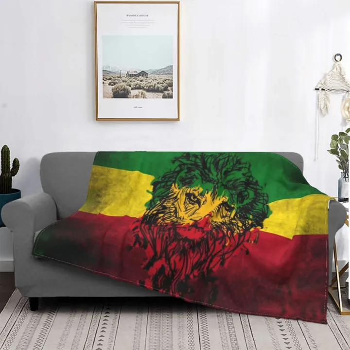 Lion Of Judah Rasta Jamaican Reggae Blankets Warm Flannel Rastafarian Art Throw Blanket for