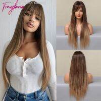 TINY LANA Synthetic Long Straight Wigs with Bangs Brown Blonde Wigs For Women Natural Heat Resistant Ombre Black Golden Hair [ Hot sell ] Decoration Center