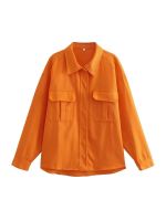 ZZOOI SLMD Stylish Chic Orange Denim Jackets Women 2022 Pockets Button Loose Turn-down Collar Coats Girls Casual Outerwear