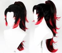 Anime Demon Slayer Kimetsu No Yaiba Tsugikuni Yoriichi Cosplay Wigs High-Temperature Fiber Black And Red Hair With Free Hair Cap