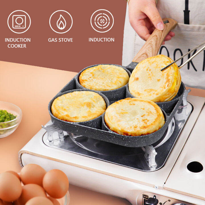 SI FANG 4Cup Non Stick Egg Frying Pan, 4 Holes Omelette Pan Small