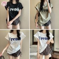 เสื้อวินเทจสุดฮิต เท่ห์ๆ ดีเทลแต่งพับแขน สกรีนลายFrench พร้อมส่ง TS1049