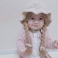 COD SDFGERGERTER LOK03386 Childrens Knitted Wigs Hat Cute Big Braid Baby Princess Caps Baby Fashion Korean Headwear Accessories