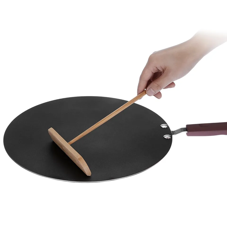 Iron Tawa Flat Tava Crepe Pancake Dosa Pan Chapati Roti Wooden Handle Heavy  Duty