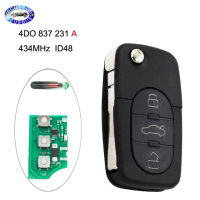 Remote key Keyless Entry Fob 3 Button 433.92MHZ 4D0 837 231 A For Audi ID48 Chip 4DA COMPLETE KEY WITH HU66 UNCUT BLADE