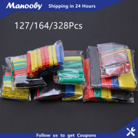 Manooby 164/328Pcs Assortment อิเล็กทรอนิกส์2:1ห่อสายไฟฉนวน Polyolefin ความร้อนท่อหดอัตราส่วนท่อฉนวน