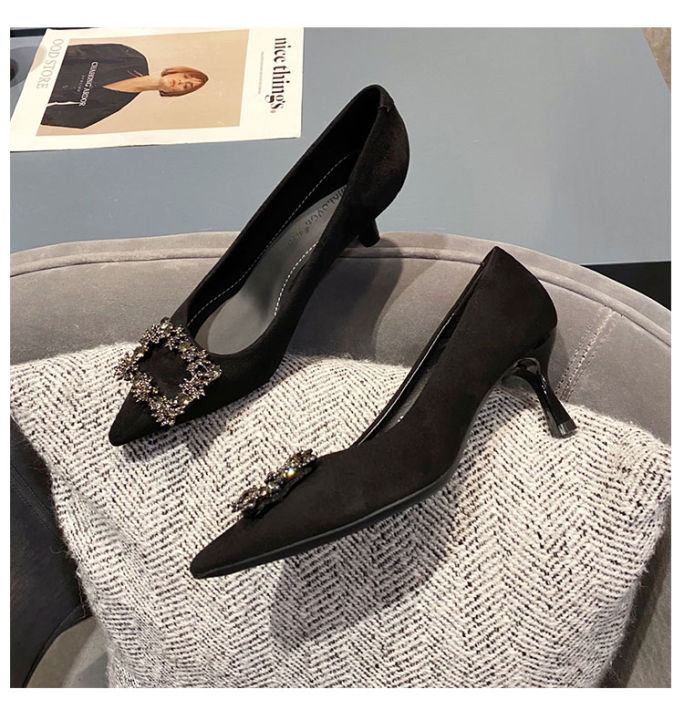 dikodumter-รองเท้าส้นสูงประดับพลอยเทียมหนังกลับสีดำสำหรับผู้หญิง-รองเท้าส้นเข็มปลายแหลมรองเท้าสตรีสไตล์นักธุรกิจ