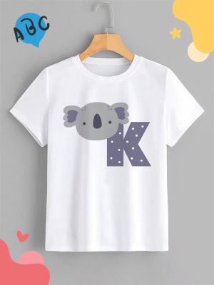 เสื้อยืดลายอักษร ABC ชุดสัตว์โลกน่ารัก อักษร K