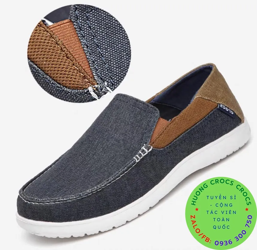 GIÀY VẢI BỐ CROCS SANTA CRUZ II SLIP ON CHO NAM MÀU NAVY GÓT NÂU 