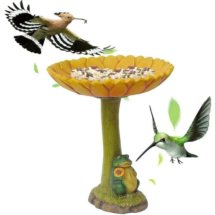 Outdoor Bird Bath Bowl Resin Frog Craft Bird Water Feeder Yard Garden