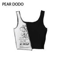 PEAR DODO เสื้อกั๊กถักแบบสั้นสำหรับผู้หญิงพิมพ์ลายแบบเกาหลี