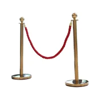 2 X Brass Queue Barrier Posts Security Stanchion Rope Divider Steel Set Gold