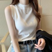 COD DSFERTRETRE Plain Sleeveless Knitted Vest Half High Neck Waistcoat Sweater Slim-Fit Slimmer Look