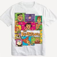 Cartoon Movie the Flintstones and Muttley Dog Graphic Print Mens Cotton Crew Neck Short Sleeve T-Shirt Valentines Day gift