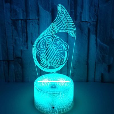 French Horn Night Light 3D หลอดไฟ LED Optical Illusion Light 7สีเปลี่ยนแสง Home Decor Xmas ของขวัญเด็ก