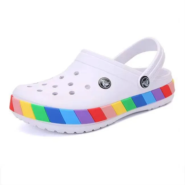 crocs white and rainbow