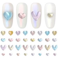 REALLYYYDS อินเทรนด์ 30 ชิ้น พีชฮาร์ทส์ สว่านก้นแบน เครื่องประดับเล็บออโรร่า 3D Heart Nail Rhinestones เสน่ห์เล็บแมว ตกแต่งเล็บ DIY เครื่องประดับทำเล็บ