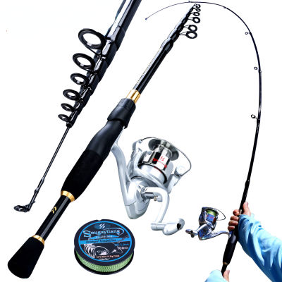 Retcmall6 Fishing Full Combo Telescopic 1.8M-2.4M Fishing Rod และ5.2:1 Gear Ratio 6BB Spinning Reel Fishing Rod และ Reel ชุด