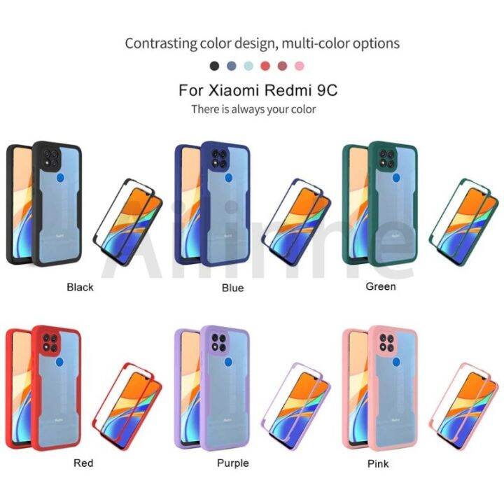 สำหรับ-xiaomi-redmi-9c-เคสโทรศัพท์360เต็มรูปแบบสองด้านโปร่งใสปกป้องโทรศัพท์กันกระแทก