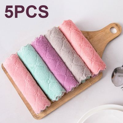 hot【cw】 5pcs Double-layer Absorbent Microfiber Dish Non-stick Household Cleaning Wiping Kichen