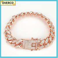 OVERCO ความกว้าง 12 มม. สร้อยข้อมือแฟชั่น เพชร ฮิพฮอพ สร้อยข้อมือ ลิงค์เชน ฝัง Rhinestone