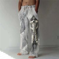 Comfortable Loose Waist Trousers Skeleton Anime Print skull Pattern Elastic Loose Men Pants S-3XL