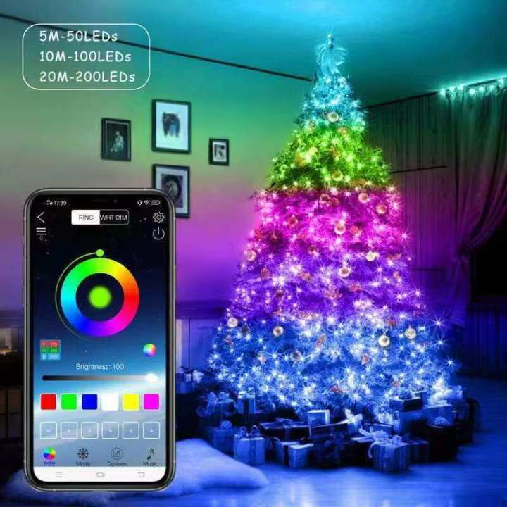 100LED Sound-Activated Christmas Lights with Remote and App Control