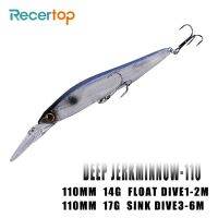 【lz】✜  Recertop-Deep Water Jerk Diver Minnow Bass Fish Tackle Chocalhos Isca de Manivela Artificial Dura Wobblers 110mm 14g 17g