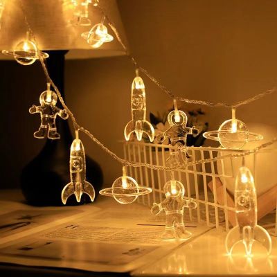 ⊕ 10leds Astronaut Rocket Planet Fairy Light Garland Battery Powered LED Galaxy String Light for Children Christmas Party Decor