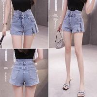 COD jfdss Womens Denim Shorts for Summer2021Years of the New Internet HotaWord Hot Pants High Waist Slimming All-Matching Zipper Wide Leg Pants