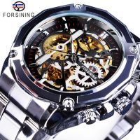 Fashion Forsining Top Brand Transparenthollow Luminous Hand Gear Movement Retro Royal Design Men Mechanical Skeleton Wrist Watch