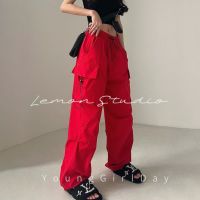กางเกงผู้หญิง กางเกงขายาว กางเกง Lemon Studio กางเกงขายาวผู้หญิง กางเกงเอวสูง ชุดอเมริกัน กางเกงขากว้างพลัสไซส์ กางเกงลำลองผู้หญิง 0135
