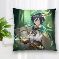 （ALL IN STOCK XZX）Customer Service Decorative Pillow Case Venti Genshin Effect Square Zipper Pillow Best Gift 20X20cm 35X35cm 40x40cm   (Double sided printing with free customization of patterns)