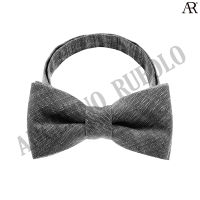 ANGELINO RUFOLO Bow Tie ผ้าไหมทอผสมคอตตอนคุณภาพเยี่ยม โบว์หูกระต่ายผู้ชาย ดีไซน์ Sketch สีเทา/สีน้ำตาล/สีฟ้า/สีกรมท่า