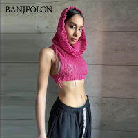 BANJEOLON แขนกุดถักฮู้ด แฟชั่นผู้หญิงตัดเสื้อสีทึบ เสื้อแฟชั่นผญ BAN278