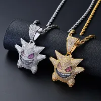 Personality Creative Zircon Laughing Little Devil Pendant Necklace for Men Funny Magic Cartoon Elf Hip Hop Chain Birthday Gift