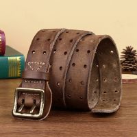 Hot belts luxe marque belt cowskin genuine leather Brass copper double needle buckle young mens belt brand new style cowboy