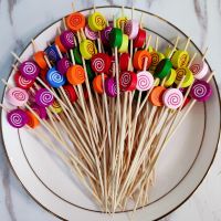 100pc12cm Circle Shape Bamboo Pick Buffet Cupcake Fruit Fork Party Dessert Salad Stick Cocktail Skewer for Wedding Decoration